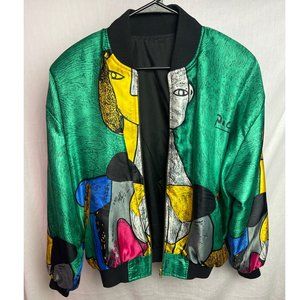 PICASSO THEMED SATIN ZIP JACKET [SIZE SMALL]